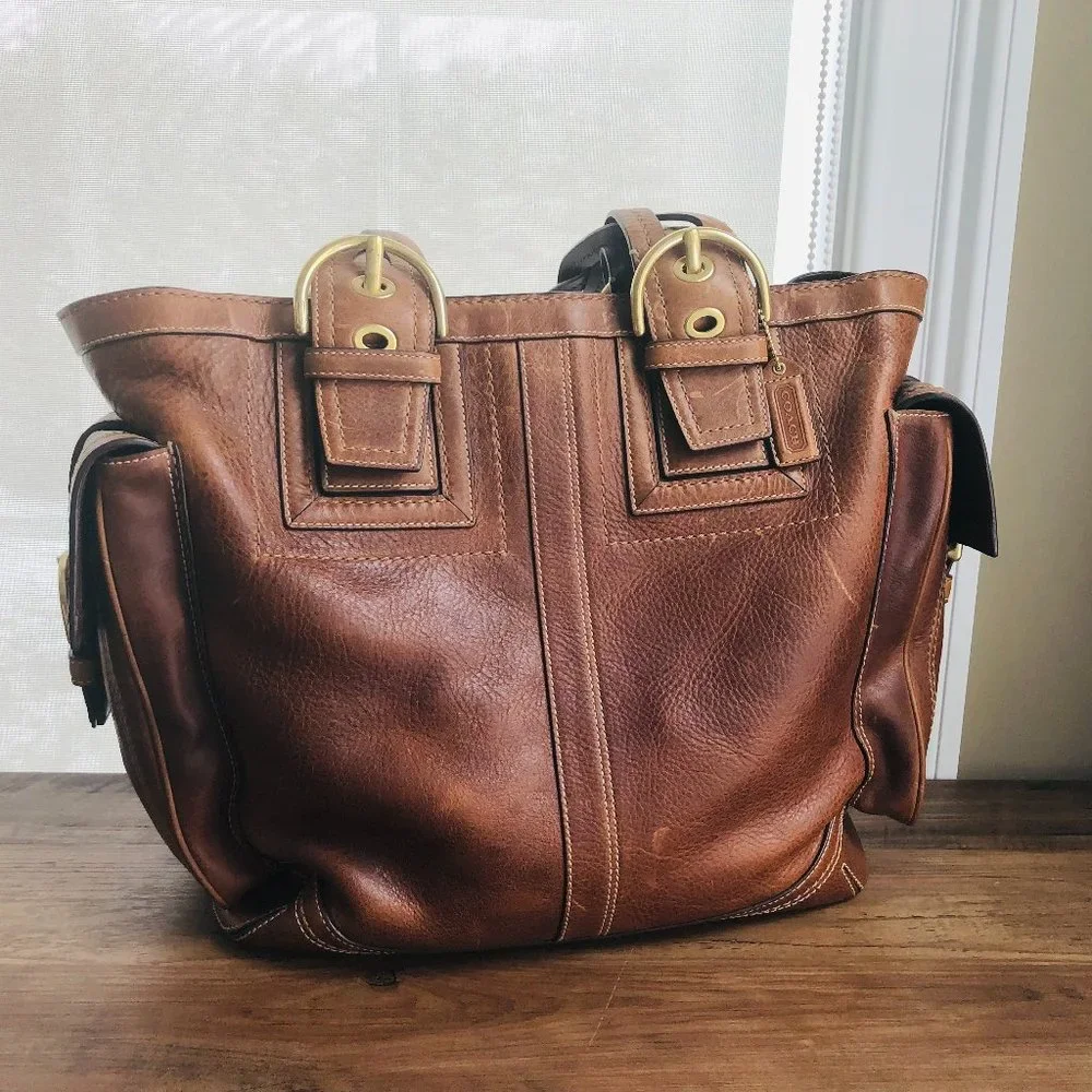 バッグ Vintage Coach Leather Tote Bag Brown Vintage Coach Lunch Tote Glovetanned Leather Bag Mahogany Brown